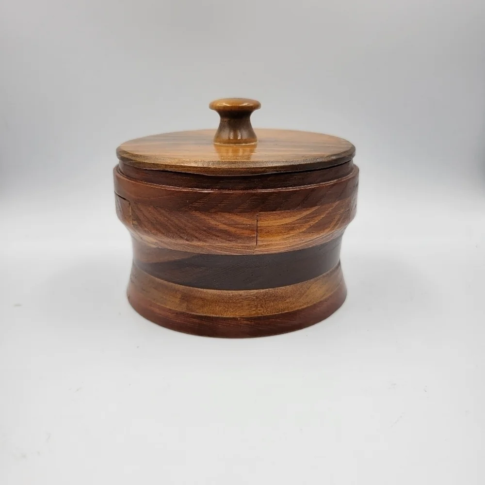 Vintage Wooden Lidded Canister Hand Crafted Kansas